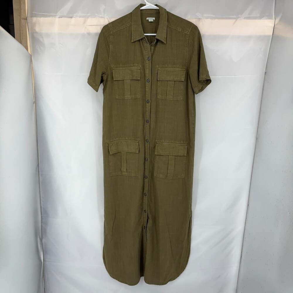 Sundance Women M Hayley Shirt Dress Maxi Length Utility Pockets Olive Green - Picture 2 of 7
